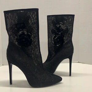 Jennifer Le Boots High Heel Heeled Boot Lace Floral Beaded Black Size 41 US 9.5